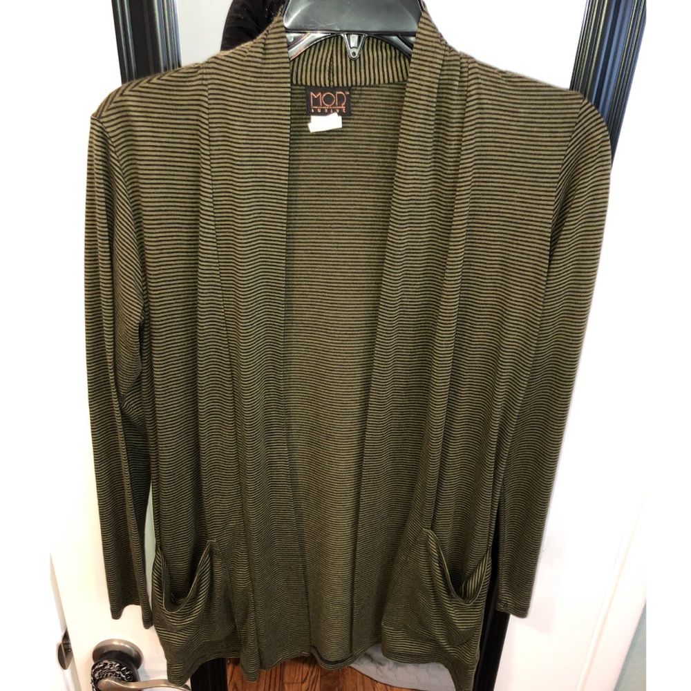 MOD Lusive Olive Green and Black Striped Cardigan